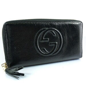 Gucci Soho Long Wallet Fringe Zip Vernis Leather Black Zipper Closure